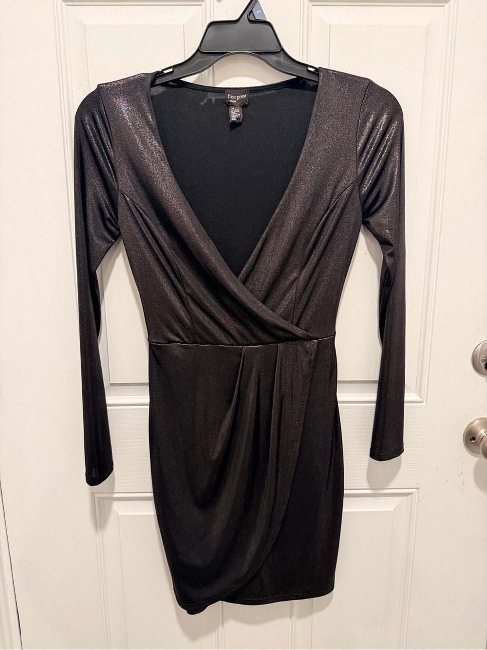 free press Black Shimmer Wrap-Front Long Sleeve Dress